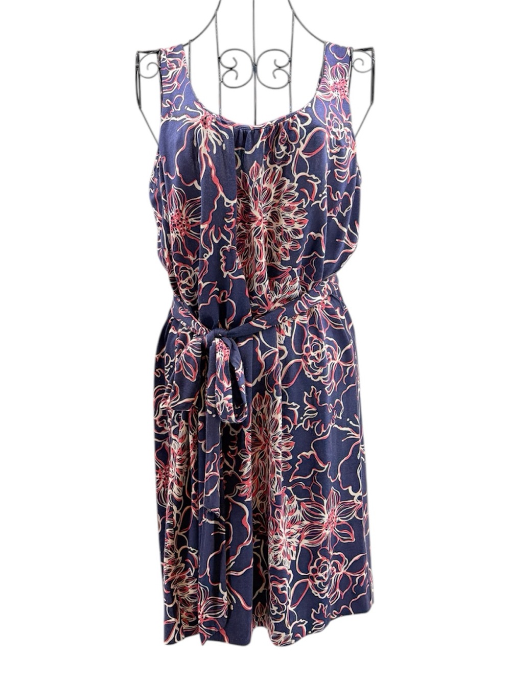 Lilly Pulitzer Blue Red Dahlia Floral Print Knit Sleeveless Mini Dress Size XS